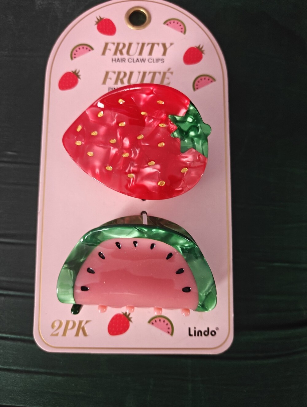 NWT Strawberry & Watermelon Hair Claw Clips - Pink & Green (2PK)